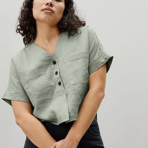 Everlane The Linen Utility Shirt Sage Green Button Down Top Size Large